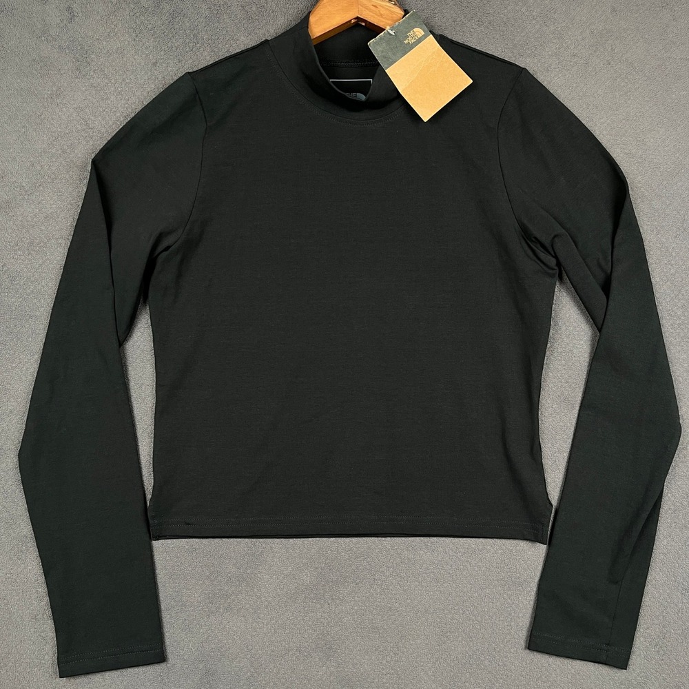 The North Face Evolution Fitted Top Womens Large Black Long Sleeve Mock Neck NEW